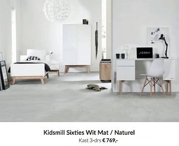 Aanbiedingen Kidsmill sixties wit mat - naturel kast 3-drs - Kidsmill - Geldig van 17/08/2021 tot 20/09/2021 bij Babypark