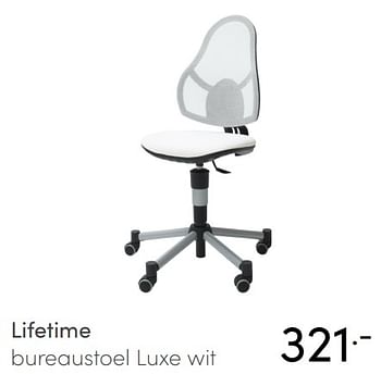 Aanbiedingen Lifetime bureaustoel luxe wit - Lifetime - Geldig van 22/08/2021 tot 28/08/2021 bij Baby & Tiener Megastore