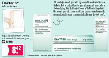 Aanbiedingen Daktarin strooipoeder miconazolnitraat per gram - Daktarin - Geldig van 18/08/2021 tot 04/09/2021 bij De Online Drogist