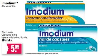 Aanbiedingen Imodium harde capsules loperamidehydrochloride - Imodium - Geldig van 18/08/2021 tot 04/09/2021 bij De Online Drogist