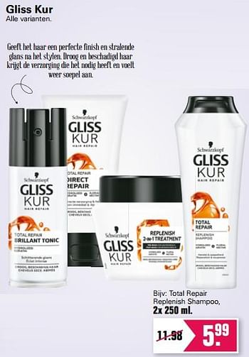 Aanbiedingen Gliss kur total repair replenish shampoo - Schwartzkopf - Geldig van 18/08/2021 tot 04/09/2021 bij De Online Drogist