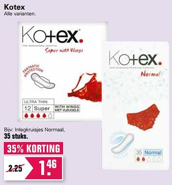 Aanbiedingen Kotex inlegkruisjes normaal - Kotex - Geldig van 18/08/2021 tot 04/09/2021 bij De Online Drogist