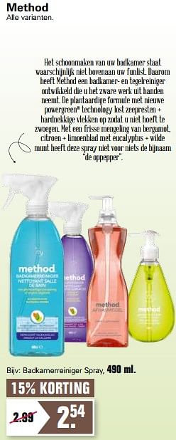 Aanbiedingen Method badkamerreiniger spray - Method - Geldig van 18/08/2021 tot 04/09/2021 bij De Online Drogist