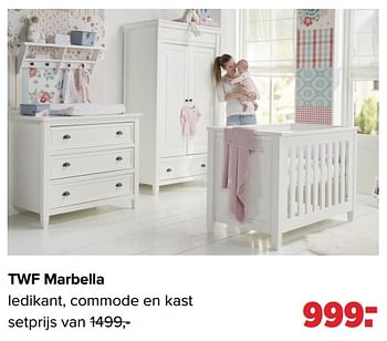Aanbiedingen Twf marbella ledikant, commode en kast - TWF - Geldig van 30/08/2021 tot 25/09/2021 bij Baby-Dump