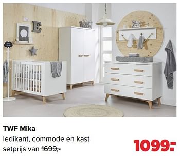 Aanbiedingen Twf mika ledikant, commode en kast - TWF - Geldig van 30/08/2021 tot 25/09/2021 bij Baby-Dump