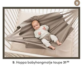 Aanbiedingen Hoppa babyhangmatje taupe - Huismerk - Baby &amp; Tiener Megastore - Geldig van 05/09/2021 tot 11/09/2021 bij Baby & Tiener Megastore