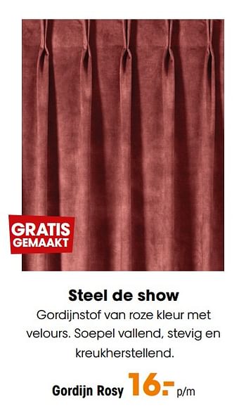 Aanbiedingen Steel de show gordijn rosy - Huismerk - Kwantum - Geldig van 20/09/2021 tot 03/10/2021 bij Kwantum