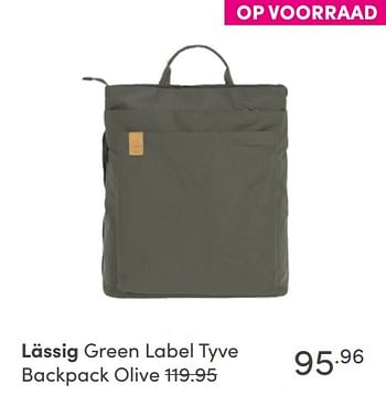 Aanbiedingen Lässig green label tyve backpack olive - Lassig - Geldig van 12/09/2021 tot 18/09/2021 bij Baby & Tiener Megastore
