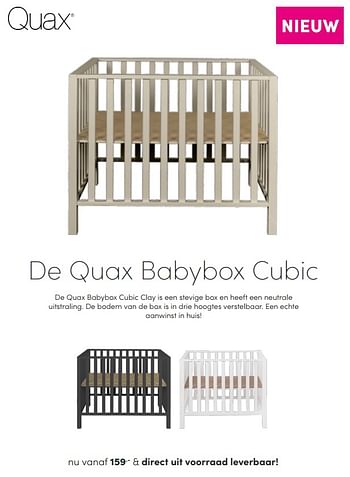Aanbiedingen De quax babybox cubic - Quax - Geldig van 12/09/2021 tot 18/09/2021 bij Baby & Tiener Megastore