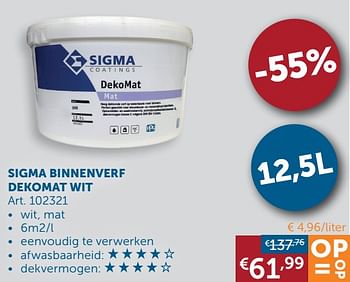Aanbiedingen Sigma binnenverf dekomat wit - Sigma - Geldig van 21/09/2021 tot 19/10/2021 bij Zelfbouwmarkt
