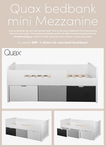 Aanbiedingen Quax bedbank mini mezzanine - Quax - Geldig van 12/09/2021 tot 18/09/2021 bij Baby & Tiener Megastore