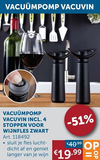 Aanbiedingen Vacuümpomp vacuvin incl. 4 stoppen voor wijnfles zwart - Geldig van 21/09/2021 tot 19/10/2021 bij Zelfbouwmarkt
