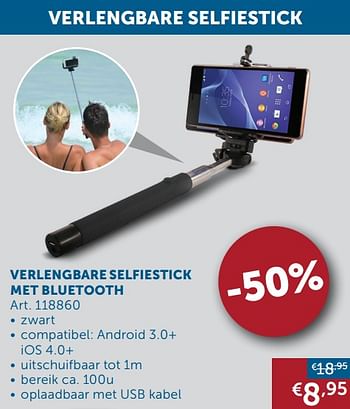 Aanbiedingen Verlengbare selfiestick met bluetooth - Geldig van 21/09/2021 tot 19/10/2021 bij Zelfbouwmarkt