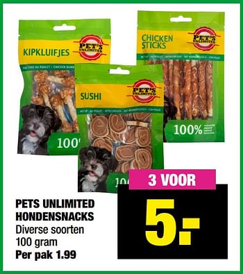 Aanbiedingen Pets unlimited hondensnacks - Pet's Unlimited - Geldig van 13/09/2021 tot 26/09/2021 bij Big Bazar