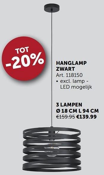 Aanbiedingen Hanglamp zwart 3 lampen ø 18 cm l 94 cm - Geldig van 21/09/2021 tot 19/10/2021 bij Zelfbouwmarkt