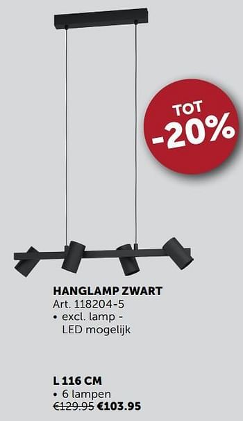 Aanbiedingen Hanglamp zwart l 116 cm - Geldig van 21/09/2021 tot 19/10/2021 bij Zelfbouwmarkt
