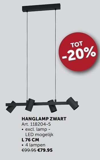 Aanbiedingen Hanglamp zwart l 76 cm - Geldig van 21/09/2021 tot 19/10/2021 bij Zelfbouwmarkt