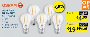 Aanbiedingen Led lamp filament - Osram - Geldig van 21/09/2021 tot 19/10/2021 bij Zelfbouwmarkt