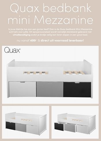 Aanbiedingen Quax bedbank mini mezzanine - Quax - Geldig van 19/09/2021 tot 25/09/2021 bij Baby & Tiener Megastore