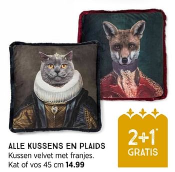 Aanbiedingen Kussen velvet met franjes kat of vos - Huismerk - Xenos - Geldig van 20/09/2021 tot 03/10/2021 bij Xenos