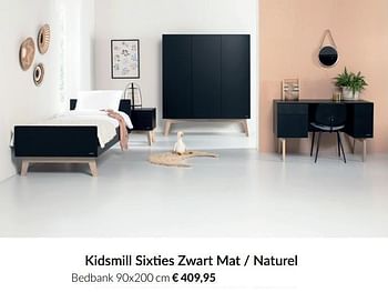 Aanbiedingen Kidsmill sixties zwart mat - naturel bedbank - Kidsmill - Geldig van 21/09/2021 tot 18/10/2021 bij Babypark