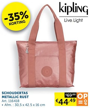 Aanbiedingen Schoudertas metallic rust - Kipling - Geldig van 05/10/2021 tot 01/11/2021 bij Zelfbouwmarkt