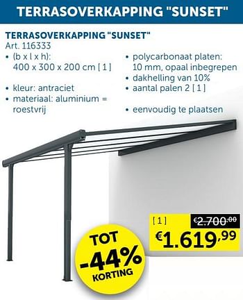 Aanbiedingen Terrasoverkapping sunset - Geldig van 05/10/2021 tot 01/11/2021 bij Zelfbouwmarkt
