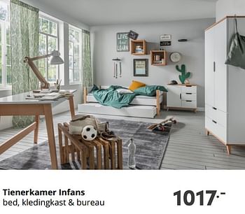 Aanbiedingen Tienerkamer infans bed, kledingkast + bureau - Huismerk - Baby &amp; Tiener Megastore - Geldig van 26/09/2021 tot 02/10/2021 bij Baby & Tiener Megastore