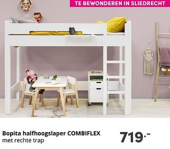 Aanbiedingen Bopita halfhoogslaper combiflex met rechte trap - Bopita - Geldig van 26/09/2021 tot 02/10/2021 bij Baby & Tiener Megastore