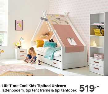 Aanbiedingen Life time cool kids tipibed unicorn - Lifetime - Geldig van 26/09/2021 tot 02/10/2021 bij Baby & Tiener Megastore