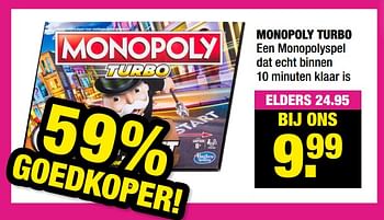 Aanbiedingen Monopoly turbo - Hasbro - Geldig van 27/09/2021 tot 10/10/2021 bij Big Bazar