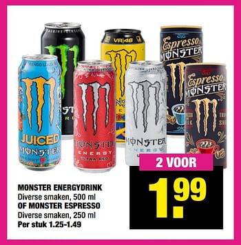 Aanbiedingen Monster energydrink of monster espresso - Monster - Geldig van 27/09/2021 tot 10/10/2021 bij Big Bazar