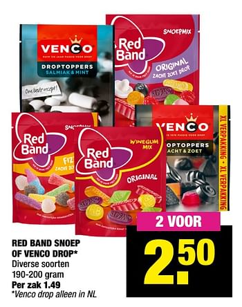 Aanbiedingen Red band snoep of venco drop - Huismerk - Big Bazar - Geldig van 27/09/2021 tot 10/10/2021 bij Big Bazar