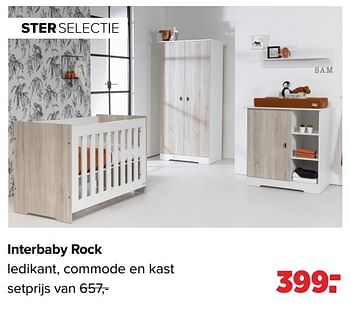 Aanbiedingen Interbaby rock ledikant, commode en kast - Interbaby - Geldig van 27/09/2021 tot 23/10/2021 bij Baby-Dump