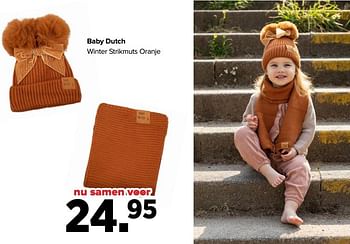 Aanbiedingen Baby dutch winter strikmuts oranje - Huismerk - Baby-Dump - Geldig van 27/09/2021 tot 23/10/2021 bij Baby-Dump
