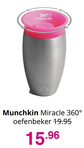 Aanbiedingen Munchkin miracle 360° oefenbeker - Munchkin - Geldig van 03/10/2021 tot 10/10/2021 bij Baby & Tiener Megastore