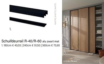 Aanbiedingen Schuifdeurrail r-40-r-60 alu zwart mat 180cm - Storemax - Geldig van 04/10/2021 tot 16/11/2021 bij Multi Bazar