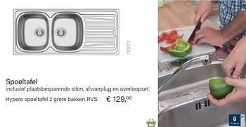 Aanbiedingen Hypero spoeltafel 2 grote bakken rvs - Van Marcke - Geldig van 04/10/2021 tot 16/11/2021 bij Multi Bazar