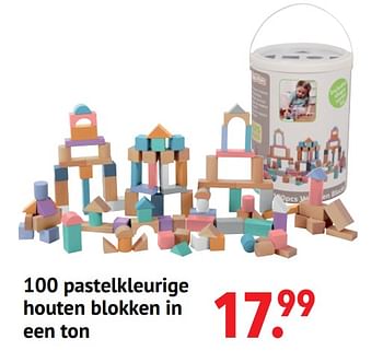 Aanbiedingen 100 pastelkleurige houten blokken in een ton - Huismerk - Multi Bazar - Geldig van 11/10/2021 tot 06/12/2021 bij Multi Bazar
