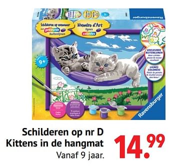 Aanbiedingen Schilderen op nr d kittens in de hangmat - Ravensburger - Geldig van 11/10/2021 tot 06/12/2021 bij Multi Bazar