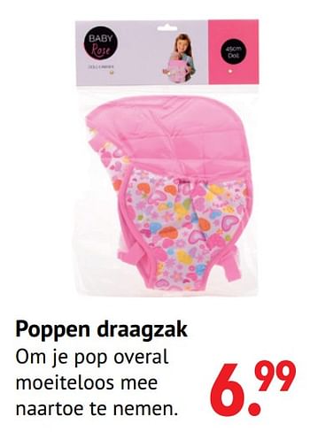 Aanbiedingen Poppen draagzak - Baby Rose - Geldig van 11/10/2021 tot 06/12/2021 bij Multi Bazar