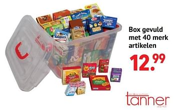 Aanbiedingen Box gevuld met 40 merk artikelen - Tanner - Geldig van 11/10/2021 tot 06/12/2021 bij Multi Bazar