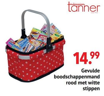 Aanbiedingen Gevulde boodschappenmand rood met witte stippen - Tanner - Geldig van 11/10/2021 tot 06/12/2021 bij Multi Bazar