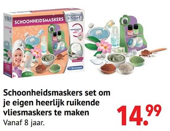 Aanbiedingen Schoonheidsmaskers set om je eigen heerlijk ruikende vliesmaskers te maken - Clementoni - Geldig van 11/10/2021 tot 06/12/2021 bij Multi Bazar