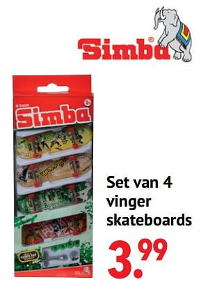 Aanbiedingen Set van 4 vinger skateboards - Simba - Geldig van 11/10/2021 tot 06/12/2021 bij Multi Bazar
