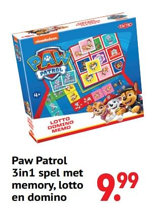 Aanbiedingen Paw patrol 3in1 spel met memory, lotto en domino - PAW  PATROL - Geldig van 11/10/2021 tot 06/12/2021 bij Multi Bazar