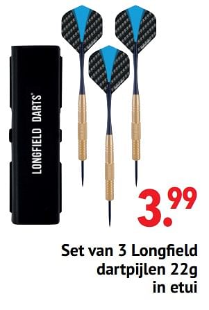 Aanbiedingen Set van 3 longfield dartpijlen in etui - Longfield - Geldig van 11/10/2021 tot 06/12/2021 bij Multi Bazar