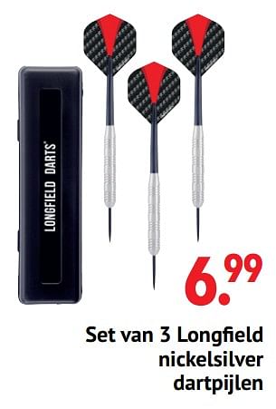 Aanbiedingen Set van 3 longfield nickelsilver dartpijlen - Longfield - Geldig van 11/10/2021 tot 06/12/2021 bij Multi Bazar