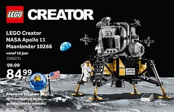 Aanbiedingen Lego creator nasa apollo 11 maanlander 10266 - Lego - Geldig van 02/10/2021 tot 05/12/2021 bij Intertoys