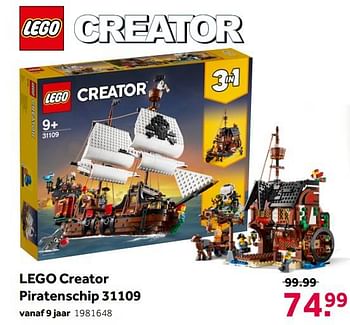 Aanbiedingen Lego creator piratenschip 31109 - Lego - Geldig van 02/10/2021 tot 05/12/2021 bij Intertoys